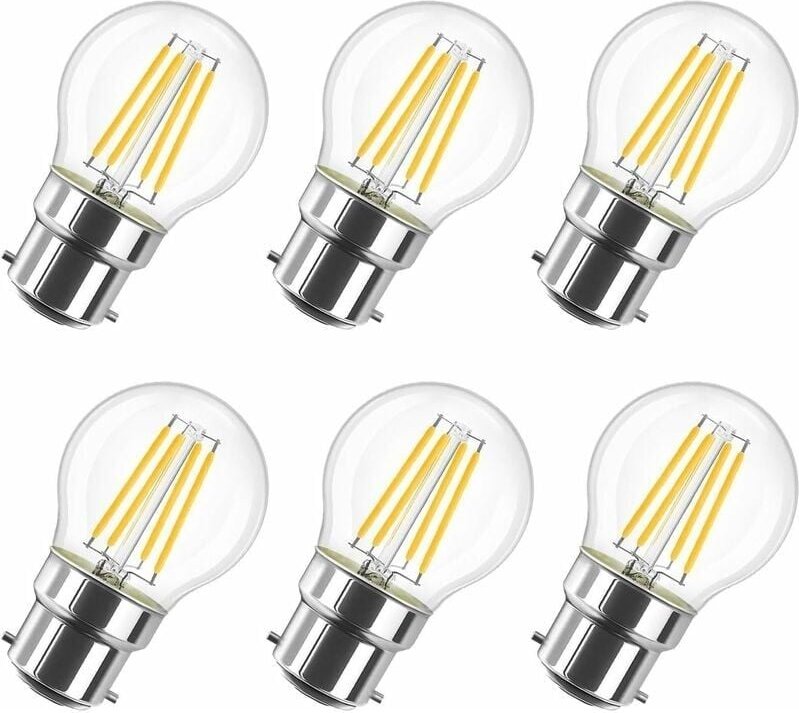 4W LED Filamentlampe Bajonett G45 B22, 2700K Warmweiß, 470Lm, Vintage Glühbirne, Nicht Dimmbar, 6er Pack [Energieklasse ...