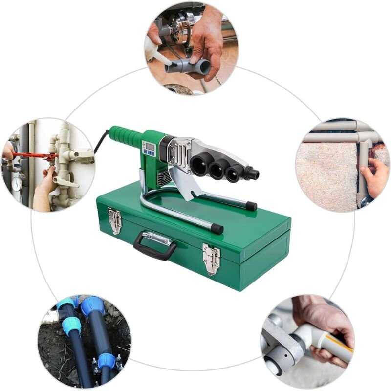 1600W Rohrschweißgerät, Industrial Muffenschweißgerät mit Werkzeugkasten Einstellbarer Temperatur 25-385°C für PPR PE PP...