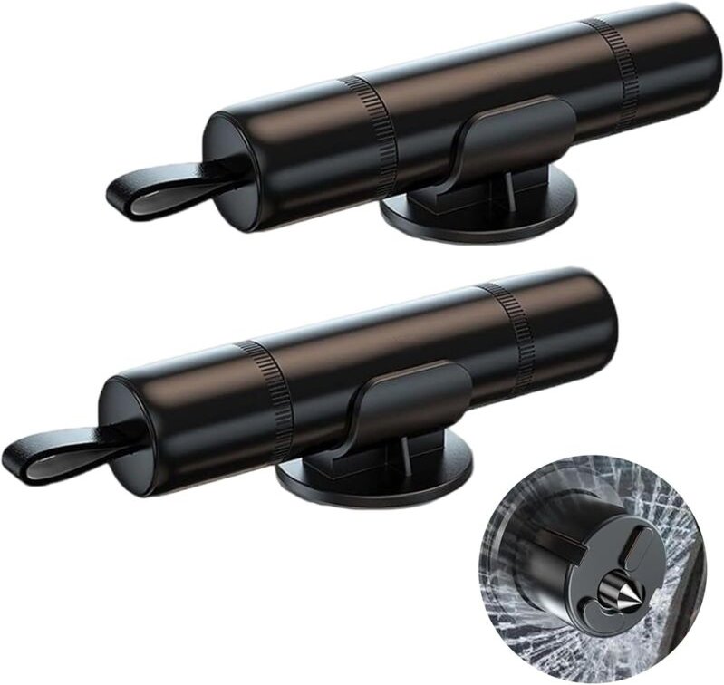 2 Stück Notfall Nothammer Auto mit 2 Halterungen, 2-in-1 Notfallhammer mit Gurtmesser für Sicherheit, Auto Sicherheitsha...