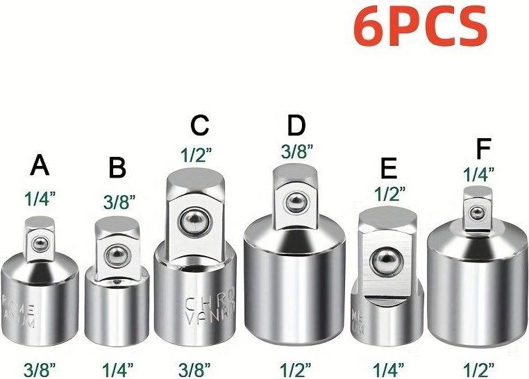 6er-Set Ratschenschlüssel-Adapterhülsen, Chrom-Vanadium-Stahl – Keine Montage erforderlich – Ideal für Heimwerker und Re...