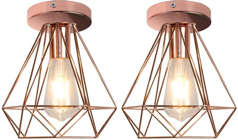 Axhup - Deckenlampe, Deckenleuchte im Retro Look, Material: Stahl, Farbe: Schwarz, Fassung: E27 Rosegold 2 Pack
