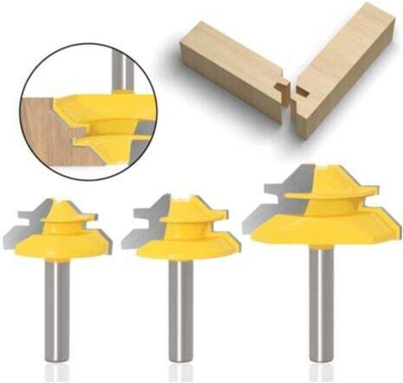 3 Stück 45-Grad-Nutfräser (8-mm-Schaft) - Gehrungsfräser-Werkzeug