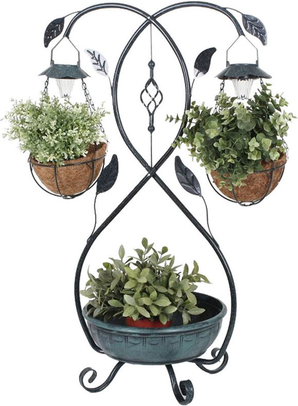 Pflanzenständer Solar Blumentopfleuchte Außenlampe Garten Dekoration Außen Leuchte, Blumenranken Design, Stahl, silber, ...