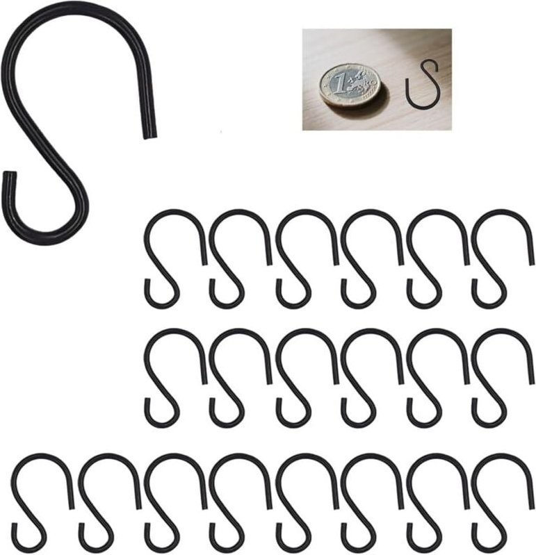 20er-Pack S-Haken, S-förmige Haken, Metallhaken für Küche, Badezimmer, Schlafzimmer, Mini-S-Haken (schwarz)