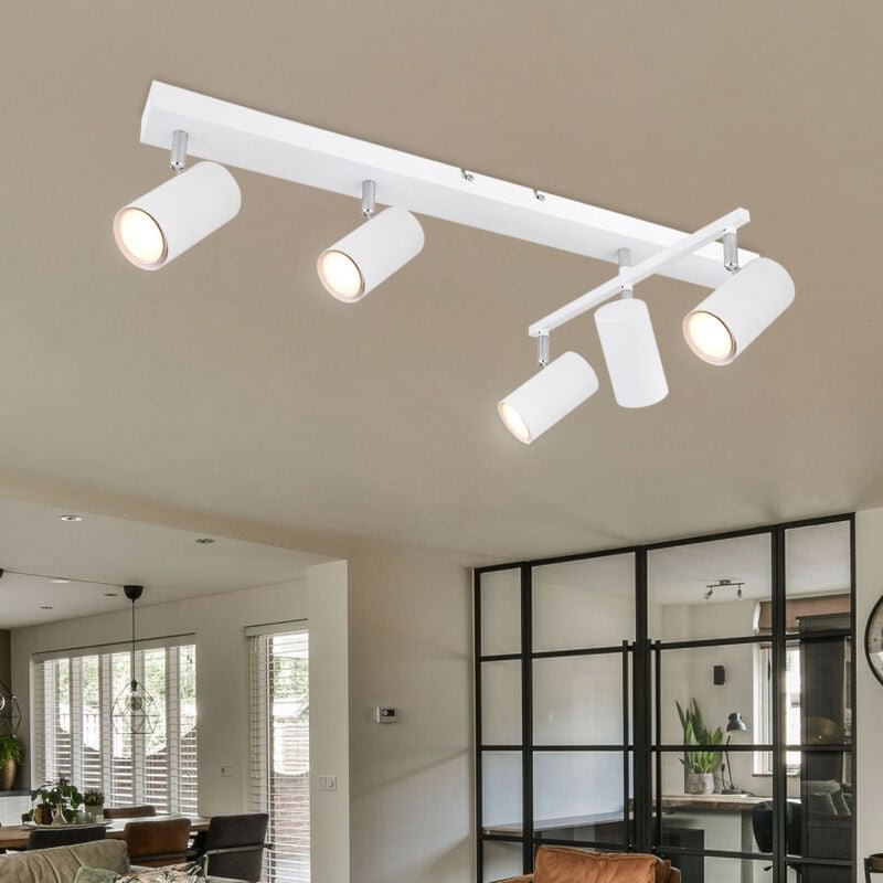 Deckenleuchte Deckenstrahler weiß Deckenlampe weiß 5 flammig Spotleuchte beweglich, Spots flexibel, Metall, 5x GU10 Fass...