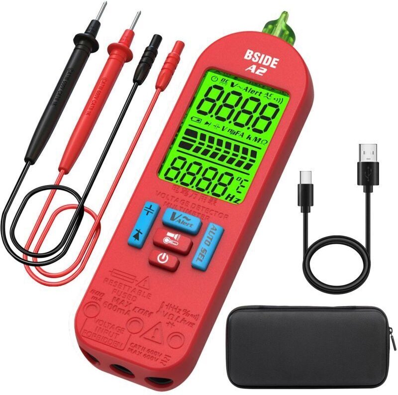 BSIDE A2 Smart Digitalmultimeter Mini Automatischer Stromprüfer A1 Upgrade mit großem Display VFC NCV Spannungs-, Kapazi...