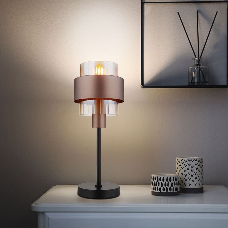Tischleuchte Beistelllampe Schreibtischlampe Glas Amber Bronze H 47 cm