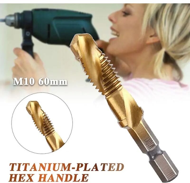 Titanbeschichteter HSS-Gewindebohrer mit Sechskantschaft, Gewindebohrer, M3 M4 M5 M6 M8 M10 Verbundgewindebohrer, Handwe...