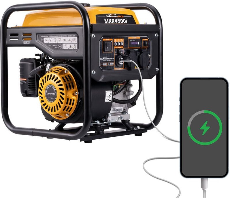 Inverter Stromgenerator 3500W Benzin Stromerzeuger 4 Takt mit zwei 230V Steckdosen Leise und leicht als Notstromaggregat...