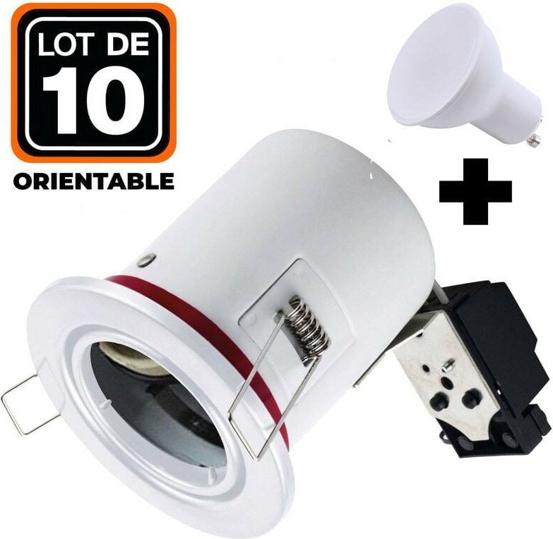 Europalamp - 10 Spot bbc Orientable RT2012 IP20 Weiß + Glühlampe GU10 5W Warmweiß + Fassung