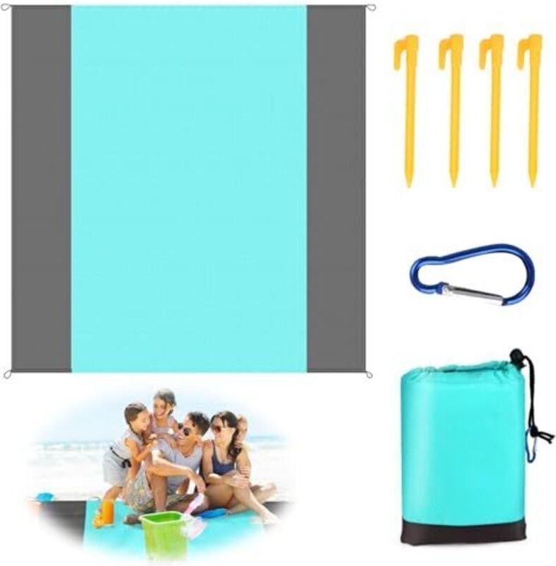 Strandmatte 200 x 140 cm, sandabweisende Strandmatte, Picknickdecke mit 4 Heringen, faltbare Strandmatte für Picknicks, ...