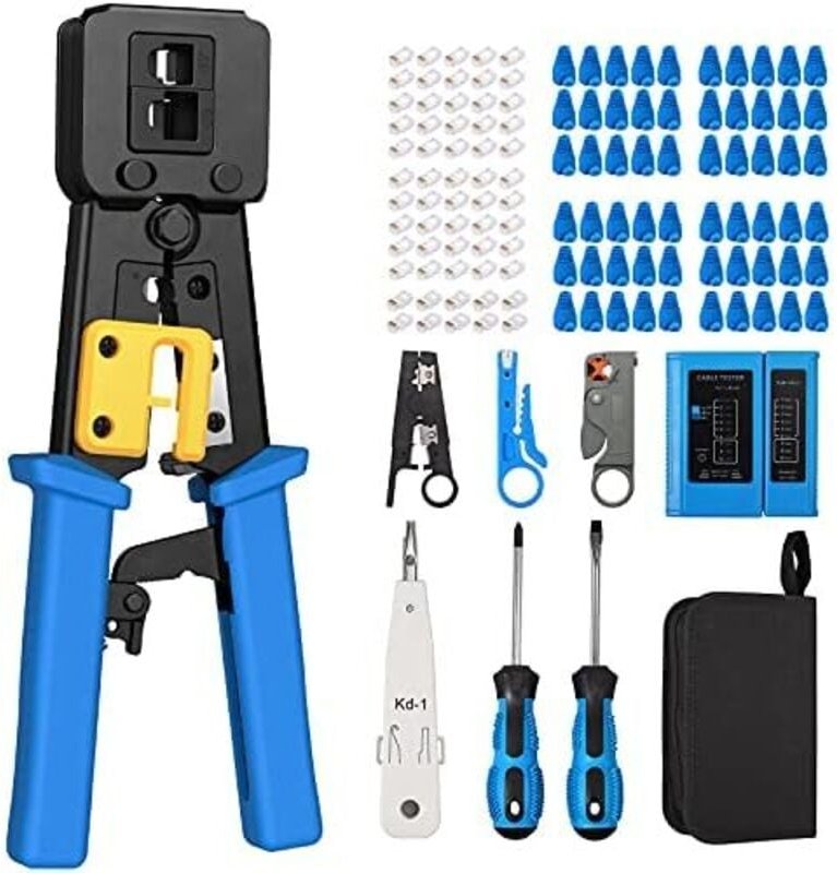 RJ45 Crimper Crimpzange für RJ11/RJ12/CAT5/CAT6/Cat5e Netzwerk- und Telefonkabel, professionelle LAN-Kabel-Netzwerk-Repa...