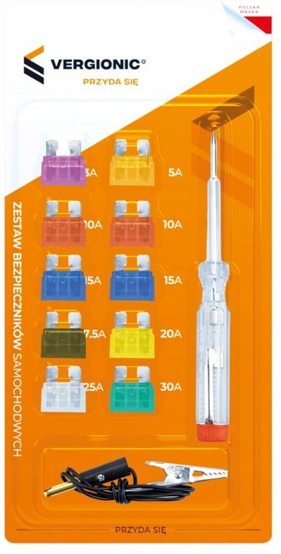 Satz mit 10 Kfz-Sicherungen und Prüfgerät