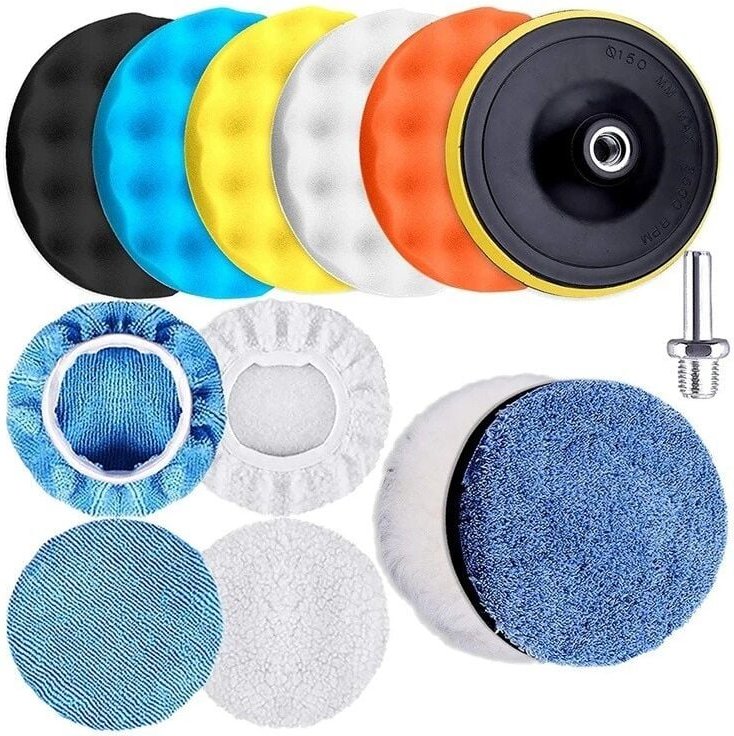 13 Stück Polierschwamm 5'/150 mm Polierpad Wollpolieren mit Adapter zum Autopolieren