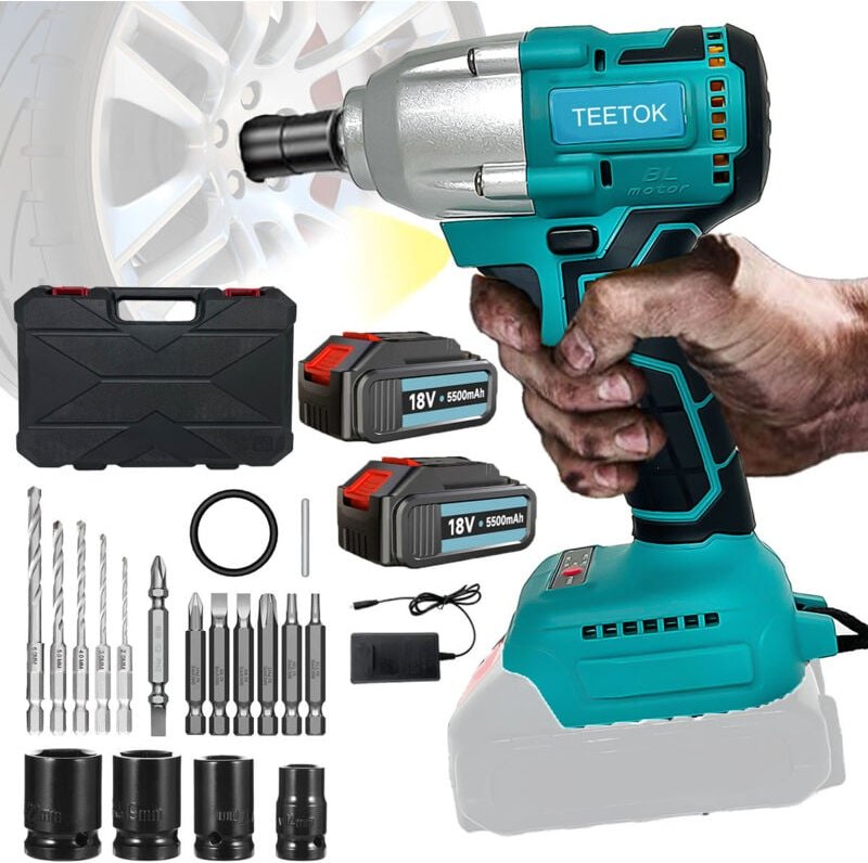 Teetok - Schlagschrauber, 3-in-1 bürstenloser Akku-Schlagschrauber mit 1/2-Zoll-Schraubendreher, 450 Nm Drehmoment mit 4...