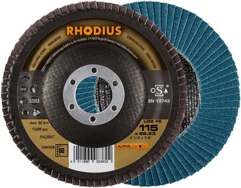 Thumbnail - Rhodius Abrasives - rhodius lgz F2, 10 Stück, 115 mm, Korn 60, Fächerschleifscheibe
