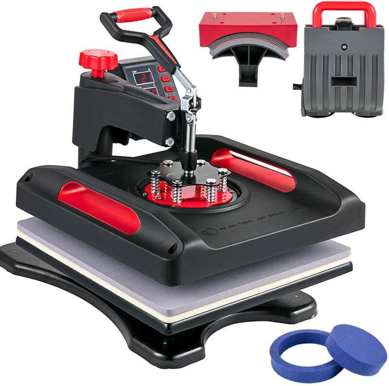 15 x 15 Zoll Hitzepresse - 360° Schwenkbar Rot, 5-in-1 Shirt-Druck, 1000 w Sublimationsmaschine mit Doppelrohrheizung fü...