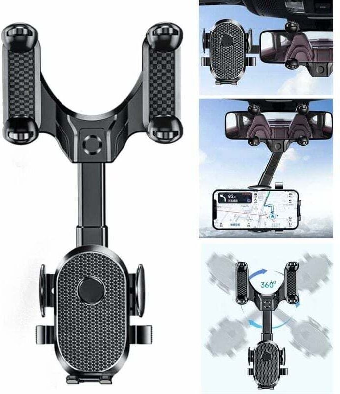 XVX - Autotelefonhalter – Telefonhalter für den Rückspiegel – einziehbarer, um 360° drehbarer Telefonhalter für den Auto...