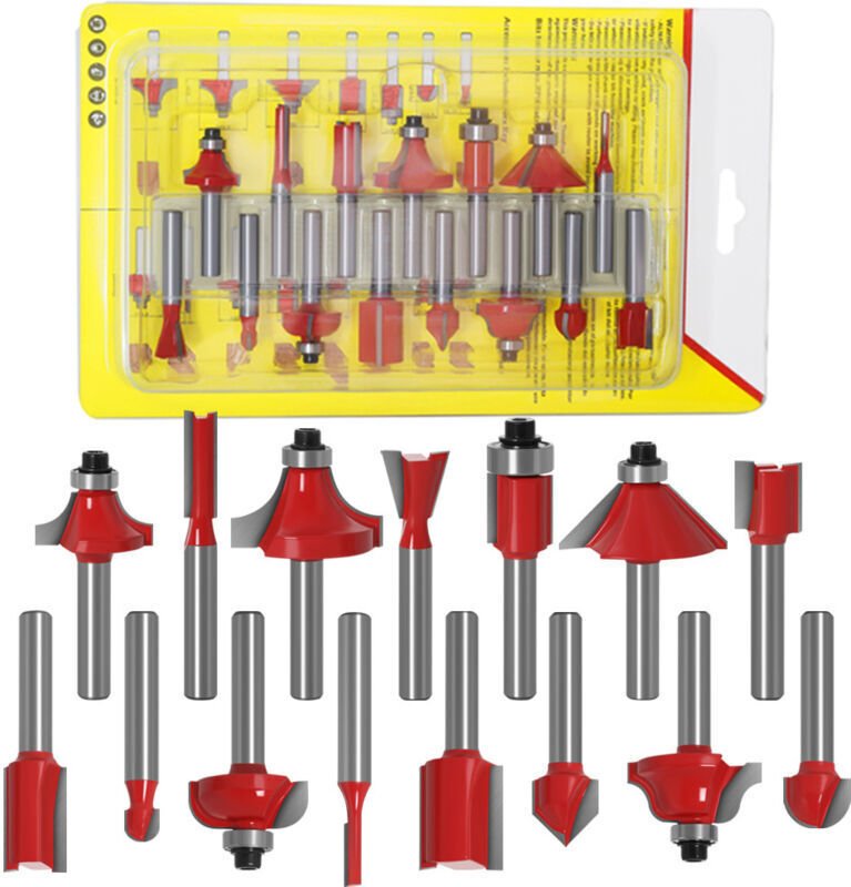 15-teiliges Fräser-Set mit 6,35-mm-Schaft, Hartmetall-Fräser, Holzbearbeitungswerkzeugprofil