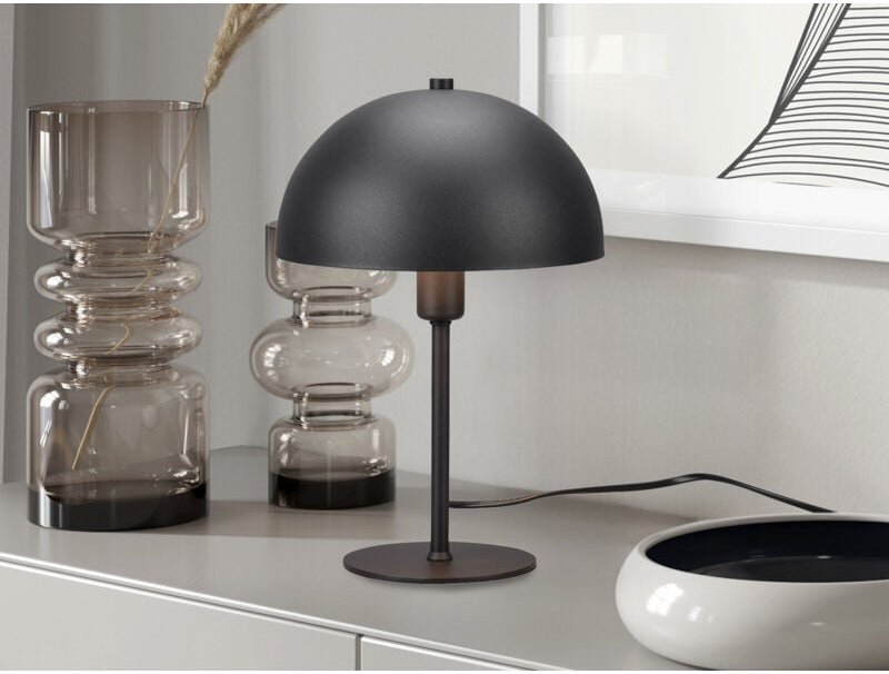 Trio Lighting - Tischleuchte nola aus Metall Schwarz, Lampenschirm innen Gold, Höhe 30cm