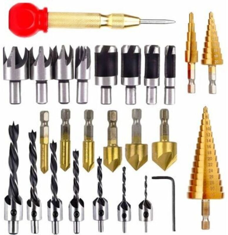 Set mit 26 Senkbohrern für Holztüren und -fenster, bestehend aus 8 Holzschneidbohrern, 7 Dreipunktbohrern, 6 Senkbohrern...