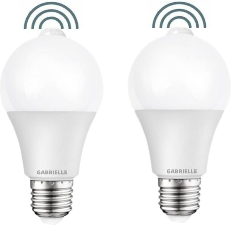 Gabrielle - Set mit 2 LED-Glühbirnen mit PIR-Bewegungsmelder, E27-Schraubsockel, 12 w, 1000 Lumen (entspricht 100 Watt),...