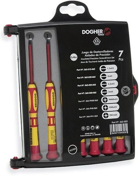 Präzisions-Schraubendreher-Satz, 65 mm, 7-teilig, vde Dogher 365-002