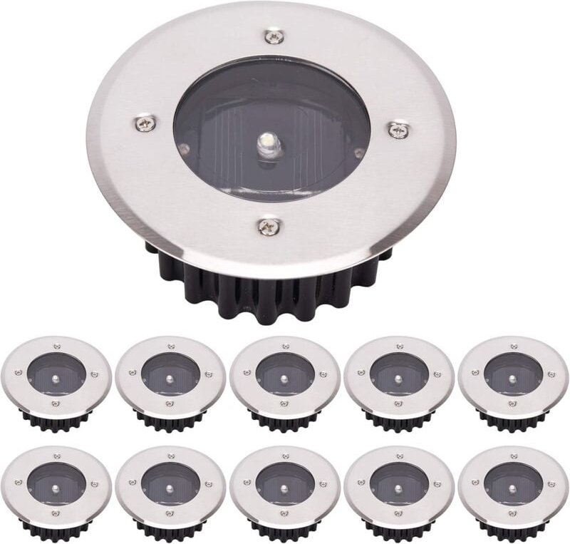 LED-Solar-Bodenlampe, 10 Stück, Außenleuchte, Straßenlaterne, Erdleuchte, wasserdicht IP65 (kaltweiß, rund) [Energieklas...