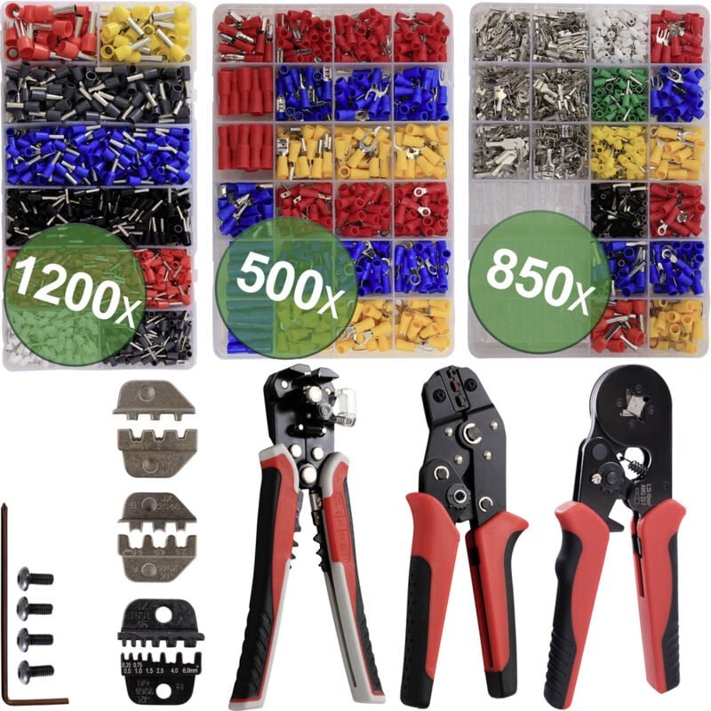 Quadrios - 24T065 24T065 Crimpzangen-Set Aderendhülsen, Flachsteckhülsen, Flachstecker, Solar-Steckve