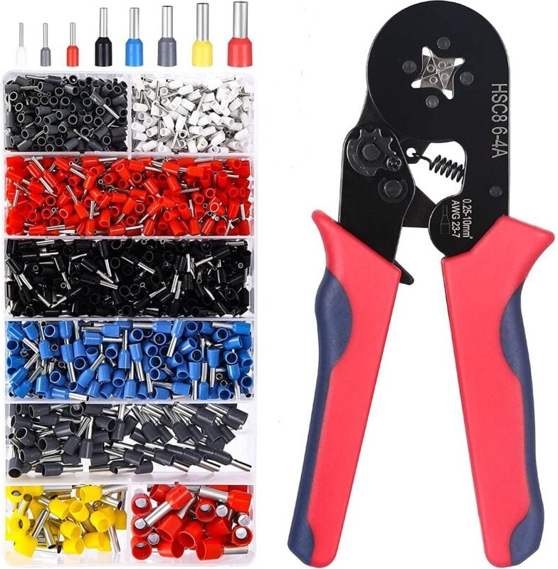 Crimpzange, Verdrahtungshülsen-Crimpwerkzeug, elektrische Crimp-Kabelschuhe, 1200 Stück Kabelschuhe 0,25–10 mm² für Elek...
