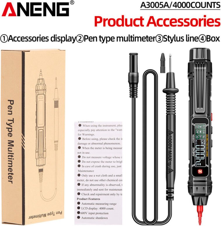 Taschenmultimeter ANENG A3005 Pro 2-in-1 - 4000 Counts für digitale AC/DC-Spannungsmessung - Berührungslose Erkennung un...