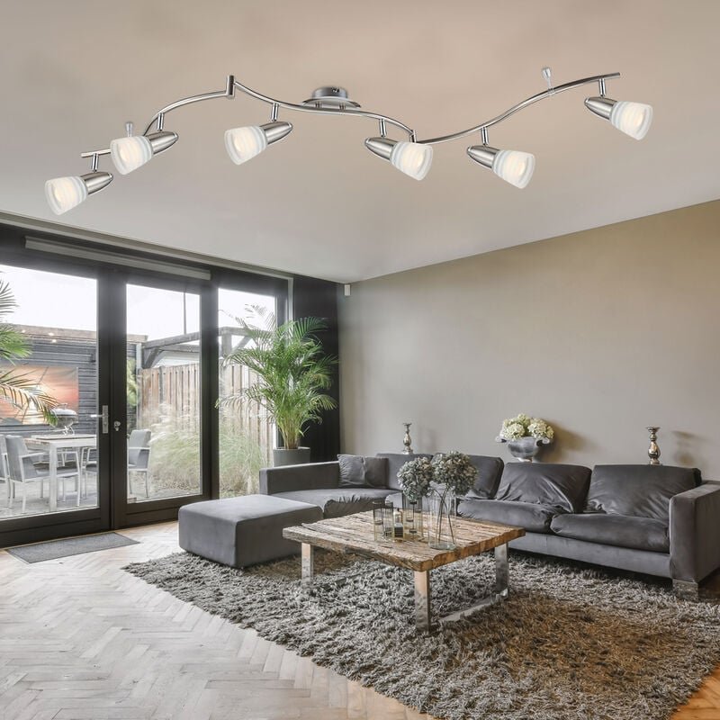 Led Deckenleuchte Spotleuchte Wohnzimmerlampe Schlafzimmerleuchte Deckenstrahler, Metall Glas Chrom nickel, 6 Flammig Sp...