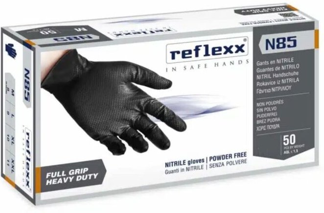 Reflexx N85B Nitrilhandschuhe ohne Puder, 100 % latexfrei, 8,4 g, Kat.3, 50 Stück, M