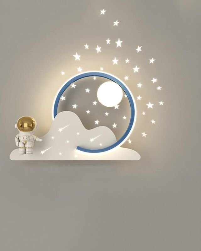 Astronaut LED-Wandleuchte für Kinderzimmer, dimmbar, Nachttisch-Wandleuchte, Projektion, Sterne, Nachtlicht, blau/weiß, ...