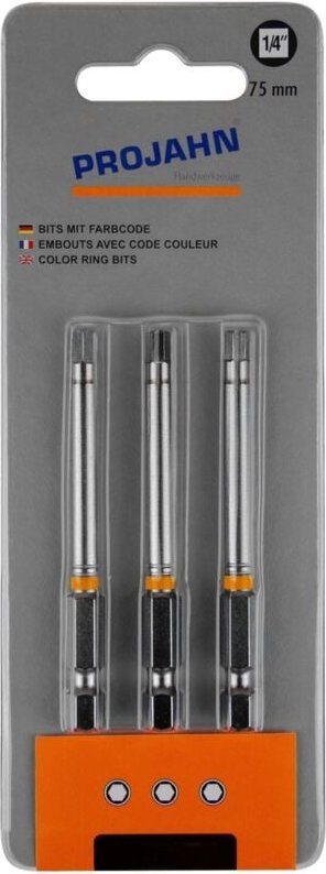 1/4 markierter Bit Innen-6kant 4 mm 3er Pack L75 mm - Projahn