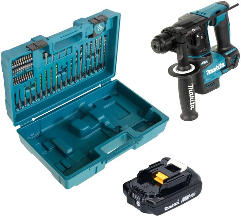 Makita DHR 171 A1X3 Akku Bohrhammer 18 V 1,2 J SDS-Plus Brushless + 1x Akku 2,0 Ah + 65 tlg. Zubehör Set + Koffer - ohne...