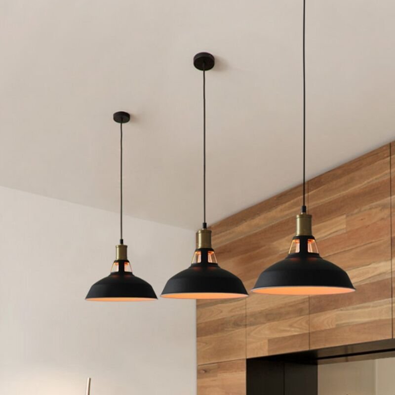 Vintage Pendelleuchte Lampenschirm Hängelampe aus Metall Edisen E27 Lampe für Loft Esszimmer Wohnzimmer Flur Schwarz & W...