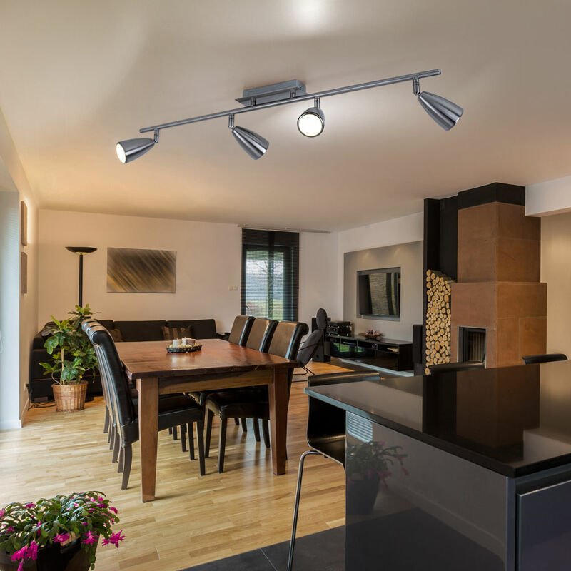Deckenlampe 4 Strahler Spotleiste verstellbar Deckenleuchte nickel matt, Stahl, 4x GU10 Fassungen, LxB 78,5x7 cm
