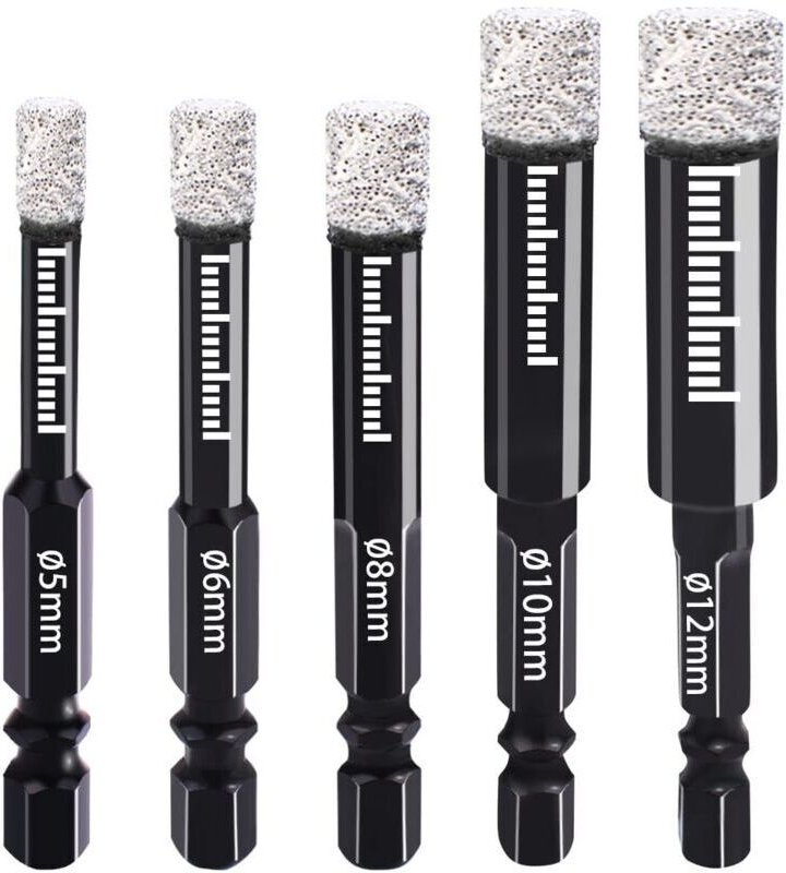 Punte diamantate da trapano da 5 mm, 6 mm, 8 mm, 10 mm, 12 mm, con attacco esagonale per ceramica, granito, vetro, porce...
