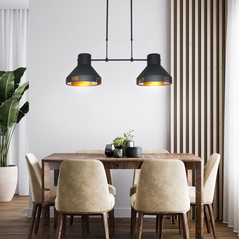 Design Hänge Leuchte Decken Strahler Wohn Zimmer Beleuchtung schwarz-gold Leuchte Höhenverstellbar 2568ZW