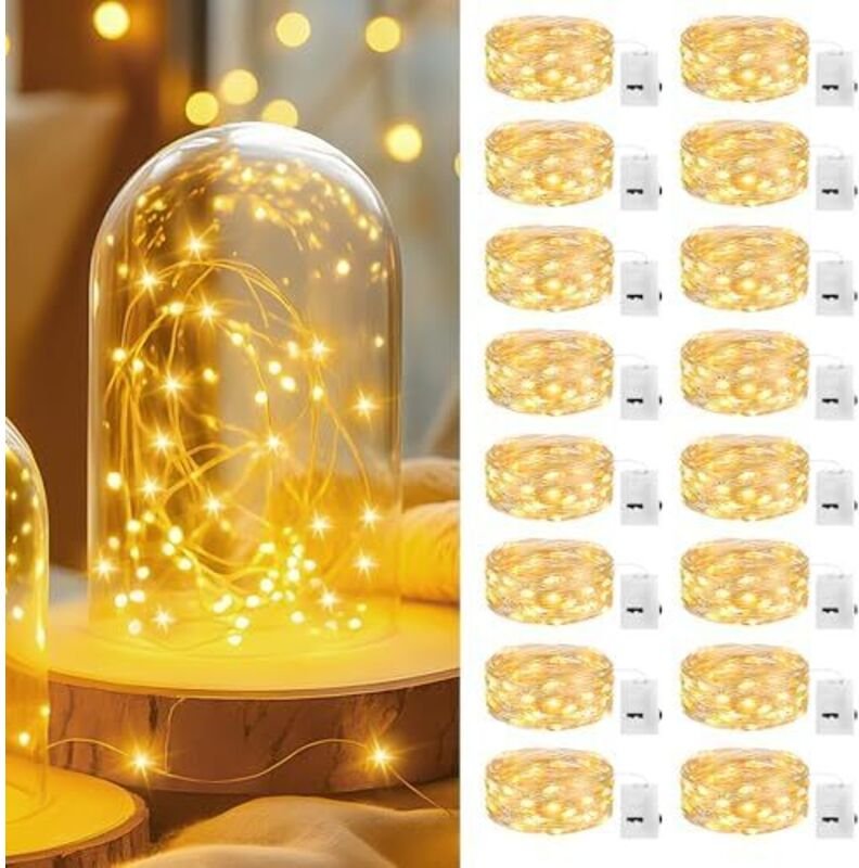 16 Stück Mini LED Lichterkette mit Batterie, 2M 3 Modes Kleine Lichterkette Wasserdicht für Party Hochzeit Weihnachten B...
