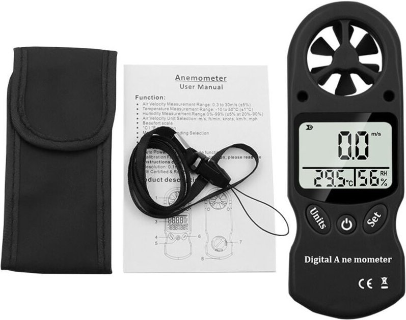 Tragbares Mini-Multifunktions-Digital-Anemometer für Temperatur und Hygrometer (schwarz) - Ahlsen