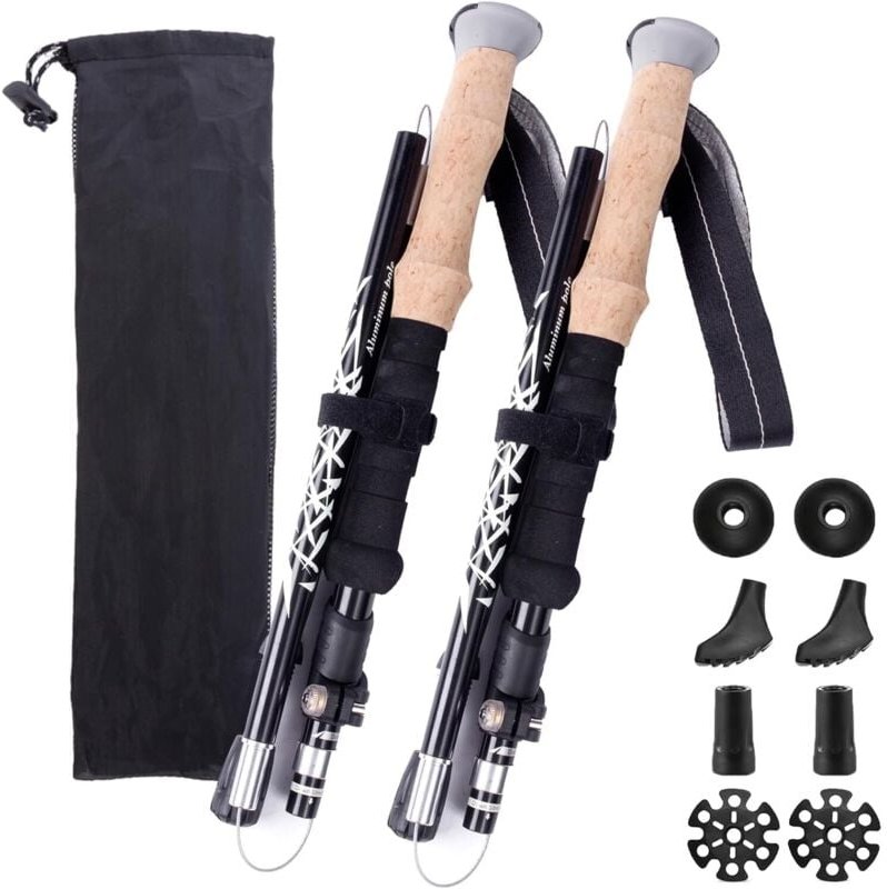 Wanderstöcke, leichte faltbare Wanderstöcke, faltbare Aluminium-Wanderstöcke, 2 Gehstöcke zum Wandern mit Korkgriff - So...