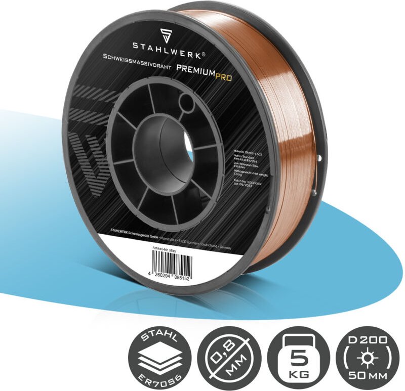 STAHLWERK Schweißdraht MIG/MAG Stahl Ø 0,8 mm ER70S-6 SG2 Drahtrolle 5 kg
