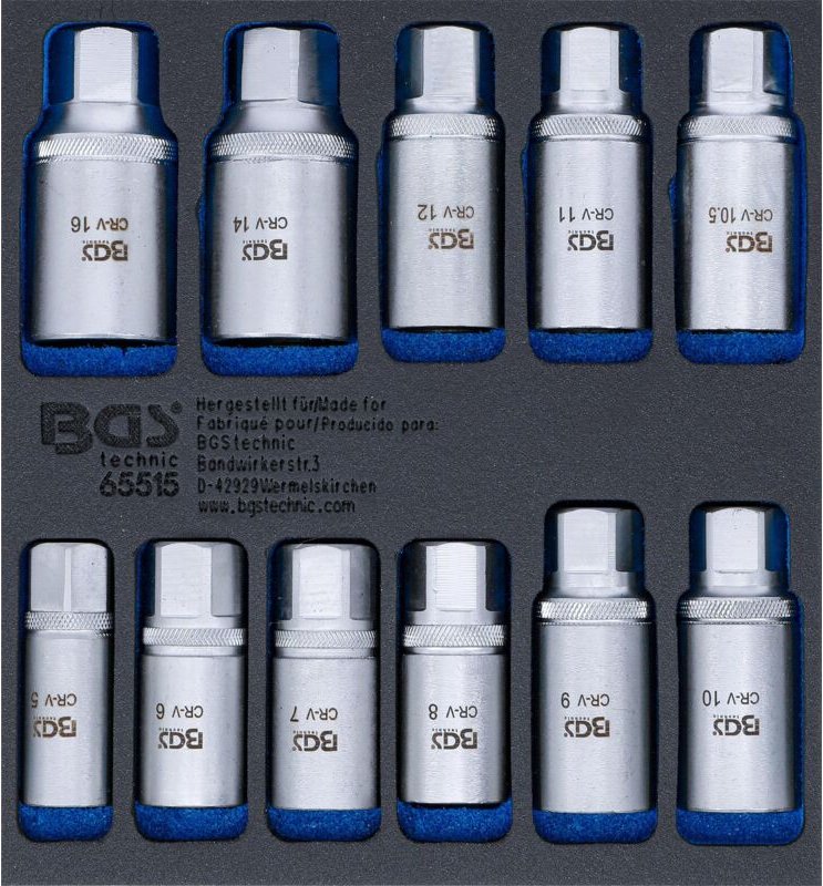 BGS Werkstattwageneinlage 1/6: Stehbolzen-Ausdreher-Satz 5 - 16 mm 11tlg. - 65515