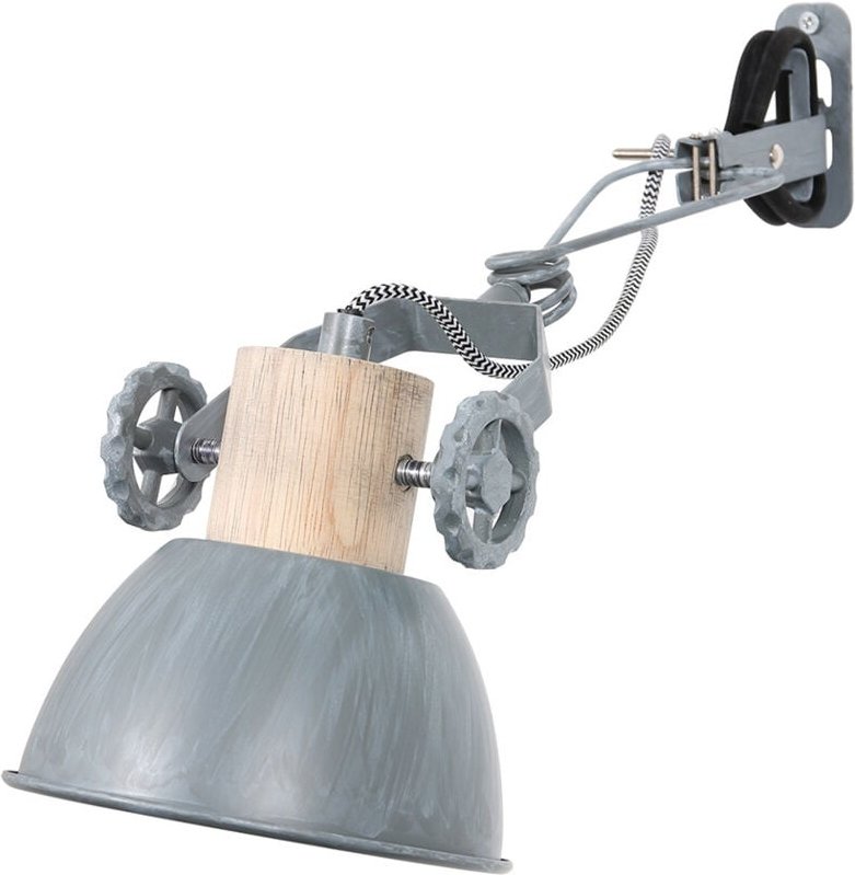 Spot - Gearwood - grau - metall gummibaumholz - E27 - - Mexlite