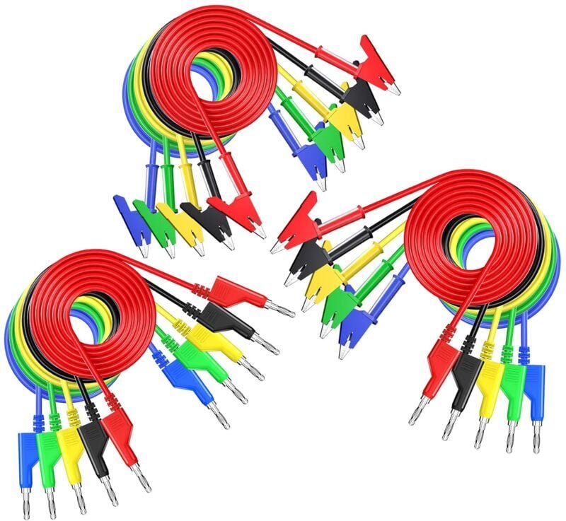 Dolaso - 15-teiliges Krokodilklemmen-Messleitungsset mit zwei Enden, stapelbarer Bananenstecker auf Krokodilklemme, stap...