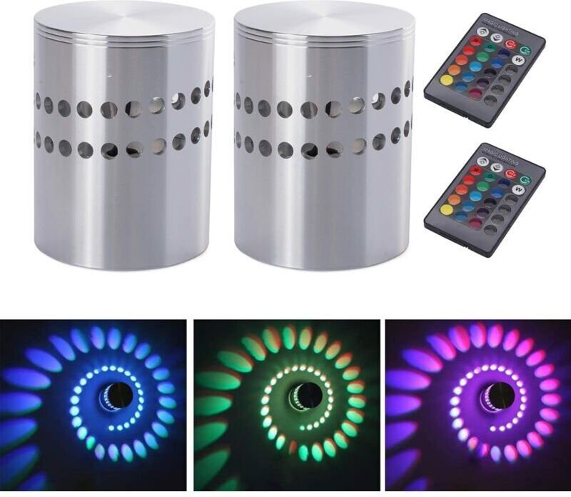 2er-Pack 3-W-Wandleuchte für den Innenbereich, Aluminium-LED-RGB-Spirallampe, dimmbares Farblicht mit Fernbedienung, mod...