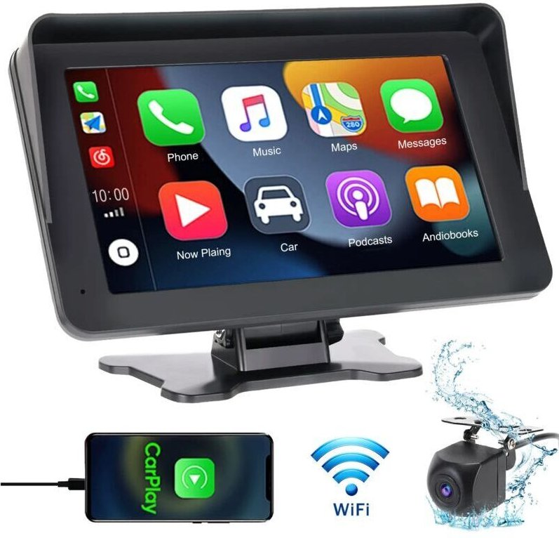 7-Zoll-Display mit kabelloser CarPlay-Funktion, Touchscreen, CarPlay und Android Auto, tragbares Autoradio mit Bluetooth...