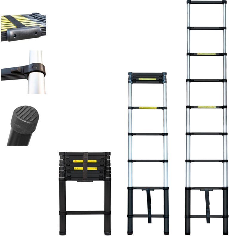Teleskopleiter 2,6m TELESCOO9, Aluminium, Zusammenklappbar, Ausziehbar, Max Arbeitshöhe 3,5m, Standart EN131, 5 Jahre Ga...